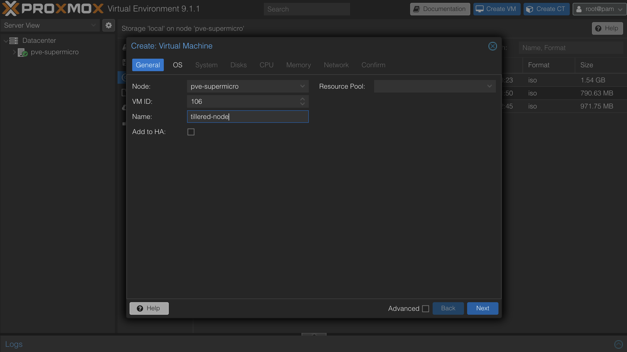 General tab showing VM name and ID