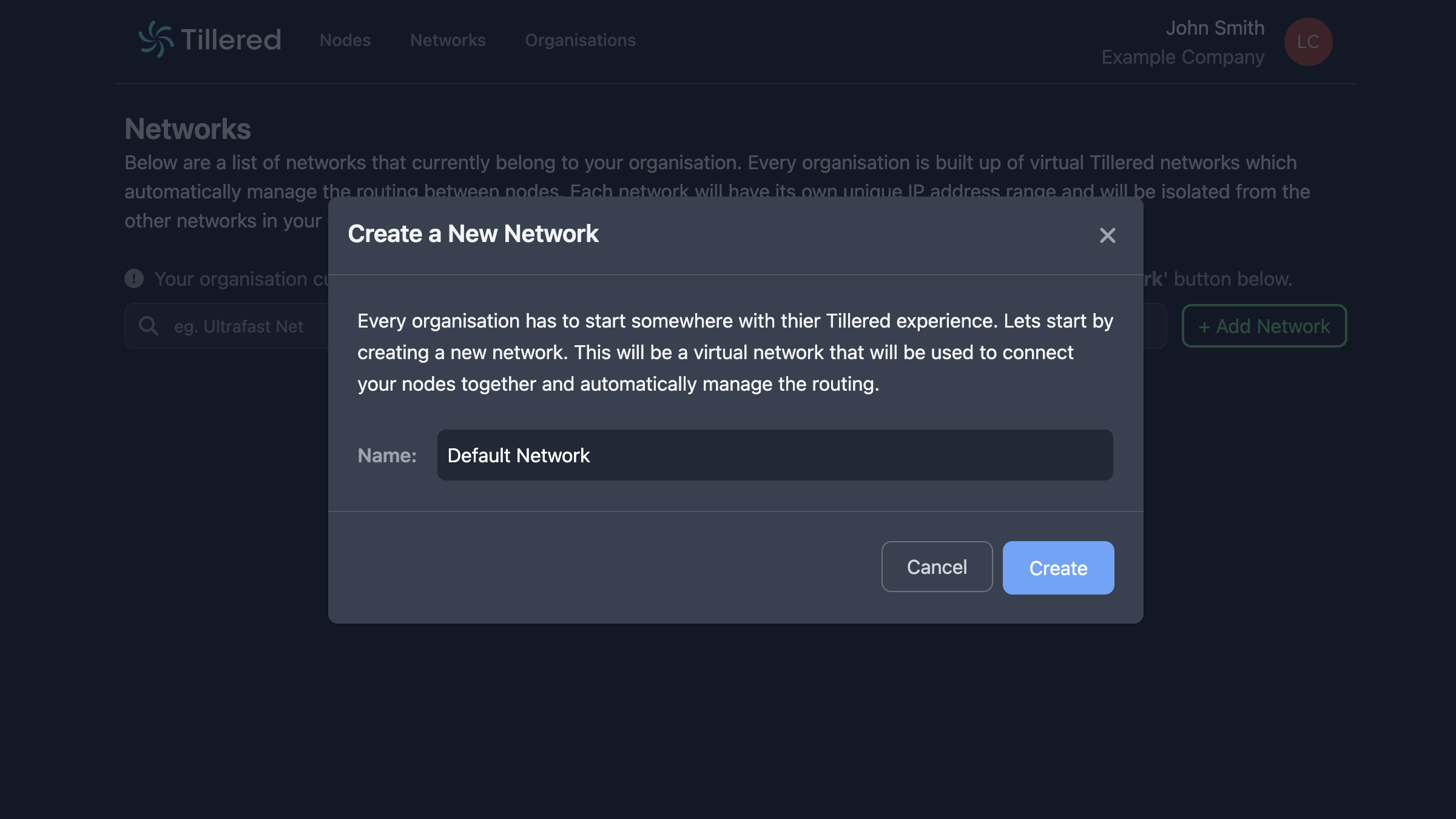 Add network modal