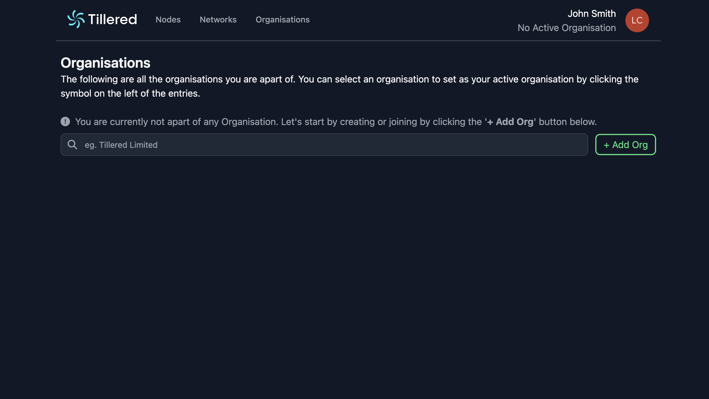 Empty organisation state