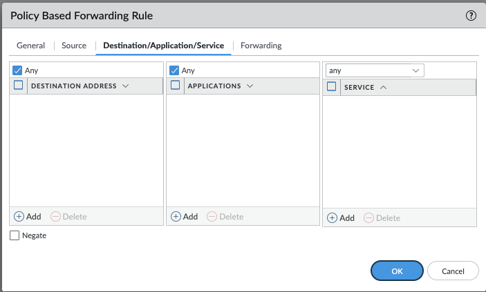 PBR Destination Tab Configuration