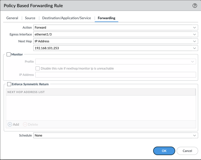 PBR Forwarding Tab Configuration