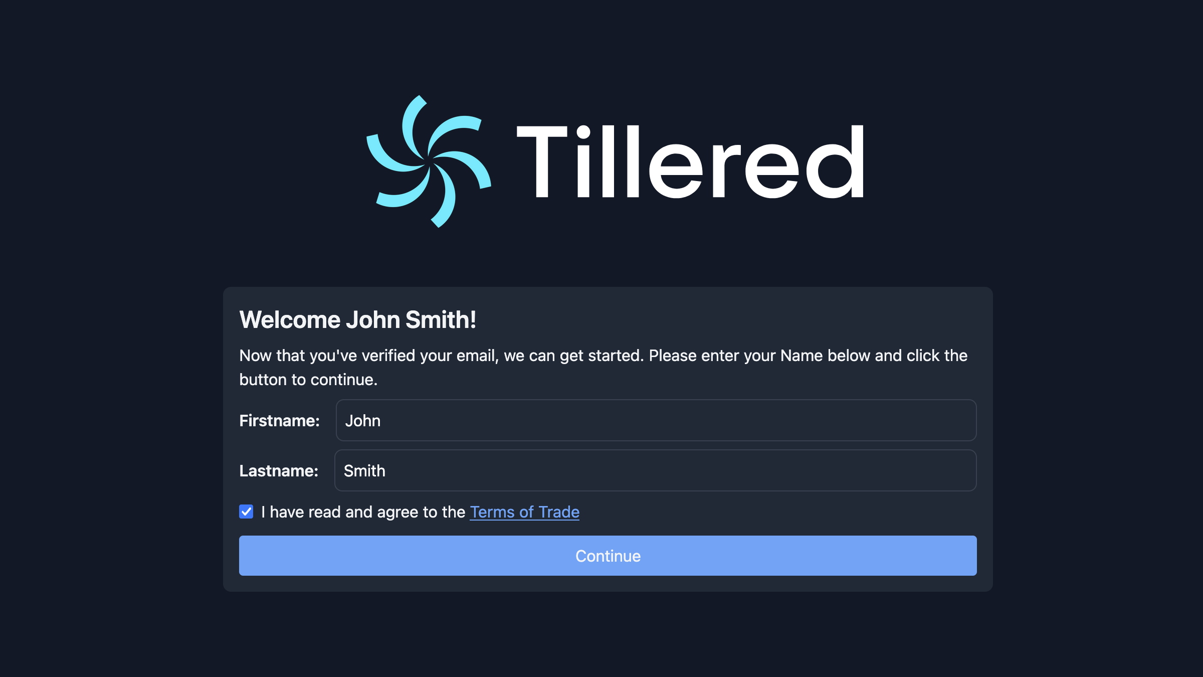 Profile setup page