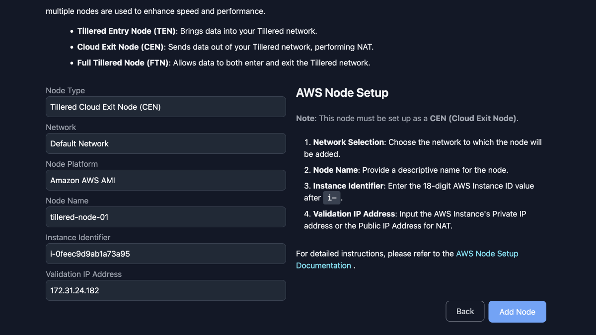 Registering an AWS CEN node in the Tillered Hub