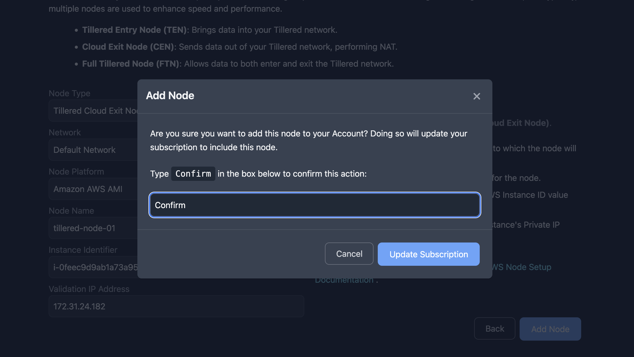 Confirm updating subscription dialog