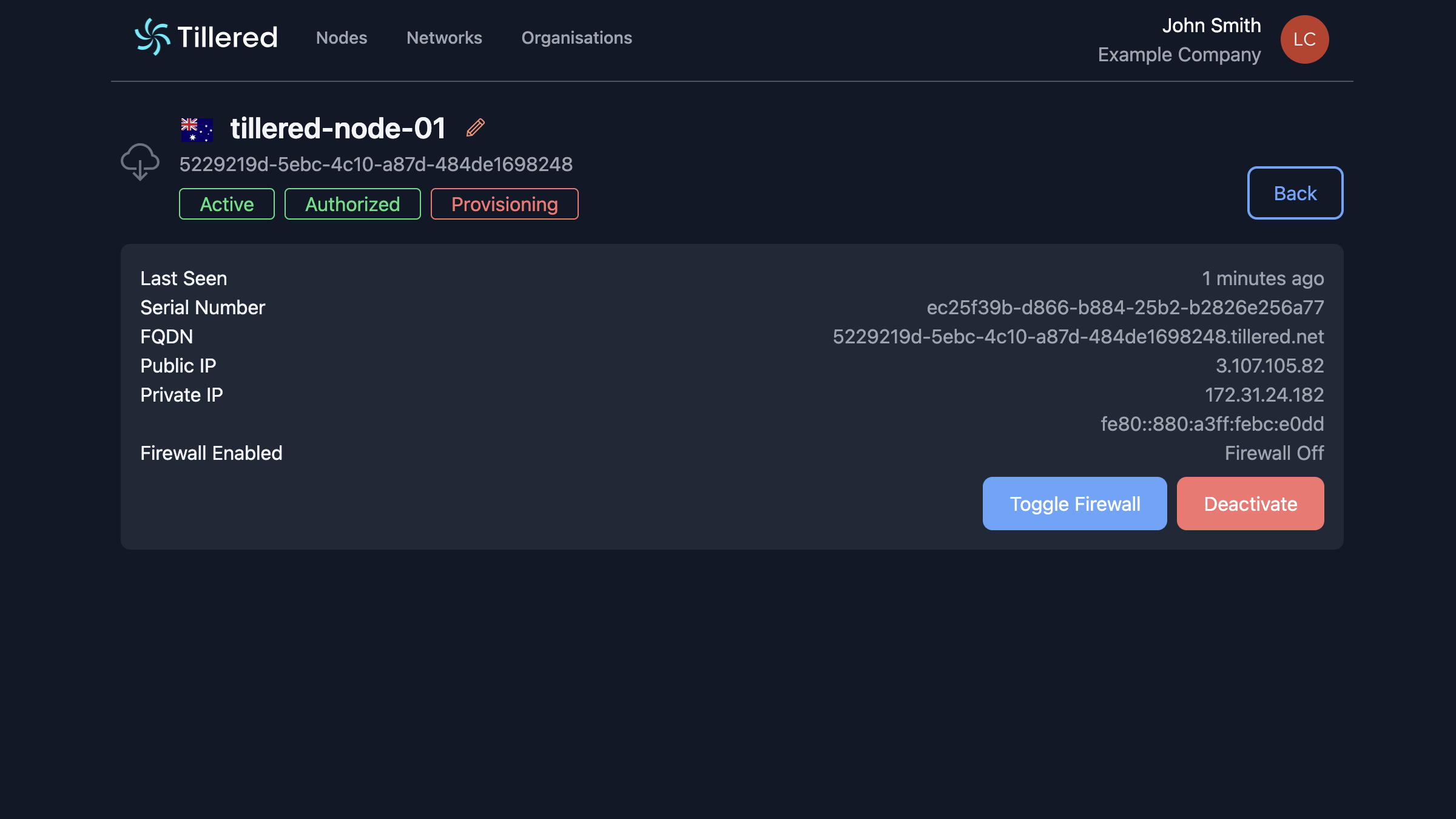 Node status showing Active, Authorized, and Provisioning